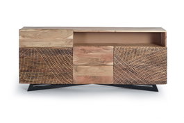 GINER Y COLOMER Aparador Acacia Madera y Metal Natural Negro 2 Puertas 3 Cajones